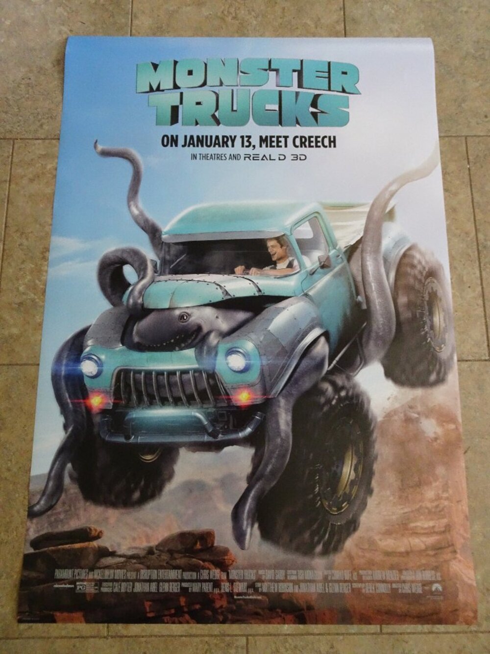 Monster Trucks - Movie Poster with Lucas Till as Tripp Coley - Meet Creech